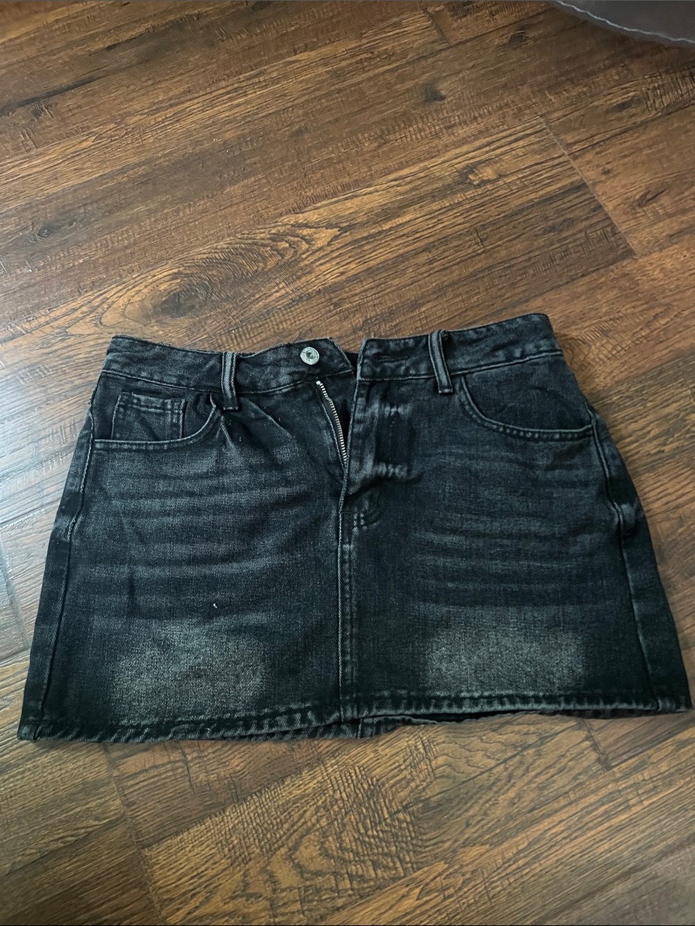 SHEIN Black Washed Denim Mini Skirt